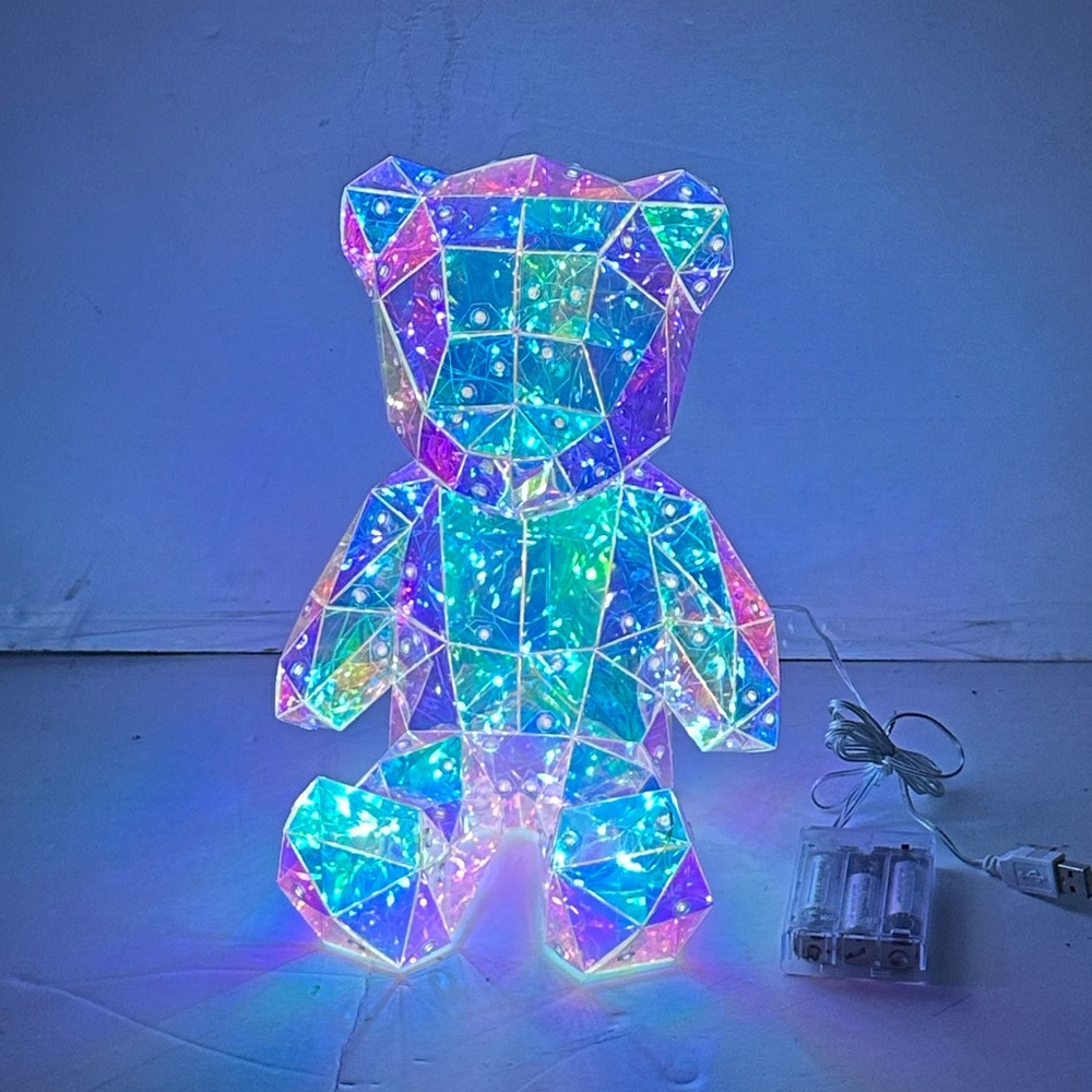 Colorful LED Crystal Bear Toy USB or Battery Powered x 3 AA Battery